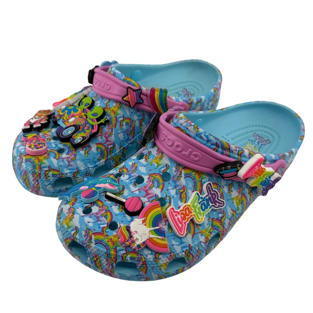 Lisa Frank Crocs Classic Clog Blue Unicorn Men 8/Women 10 Jibbitz 90s Y2K Color